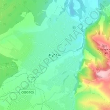 Топографічна карта Жураки, висота, рельєф