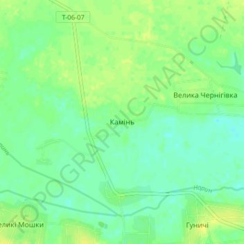 Топографічна карта Камінь, висота, рельєф