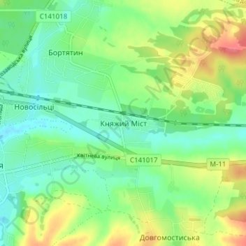 Топографічна карта Княжий Міст, висота, рельєф