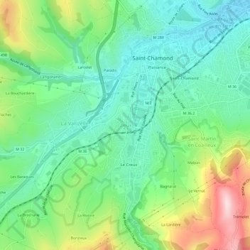Топографічна карта Izieux, висота, рельєф