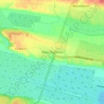 Топографічна карта Малі Підліски, висота, рельєф