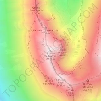 Топографічна карта Cima del Redentore, висота, рельєф