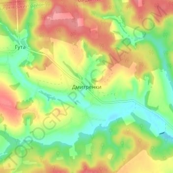 Топографічна карта Дмитренки, висота, рельєф