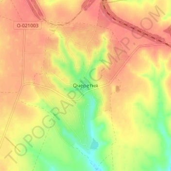 Топографічна карта Очеретня, висота, рельєф