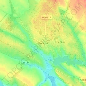 Топографічна карта Борівці, висота, рельєф