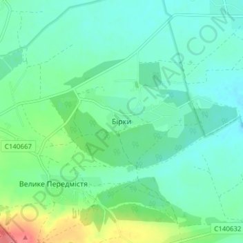Топографічна карта Бірки, висота, рельєф
