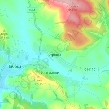 Топографічна карта Стрілки, висота, рельєф
