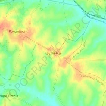 Топографічна карта Круковець, висота, рельєф