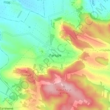 Топографічна карта Лагодів, висота, рельєф
