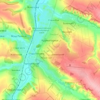 Топографічна карта Краматорськ, висота, рельєф