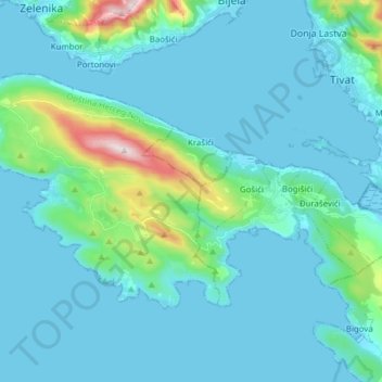 Топографічна карта Luštica, висота, рельєф