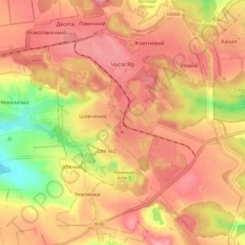 Топографічна карта Часів Яр, висота, рельєф