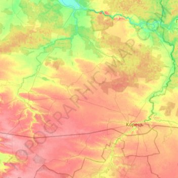 Топографічна карта Корецький район, висота, рельєф
