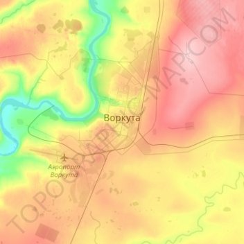 Топографічна карта Воркута, висота, рельєф