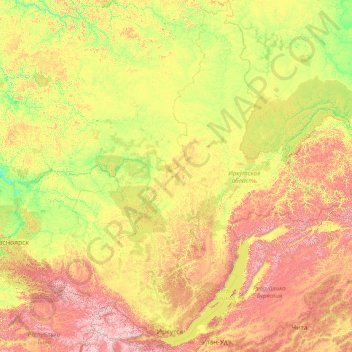 Топографічна карта Іркутська область, висота, рельєф
