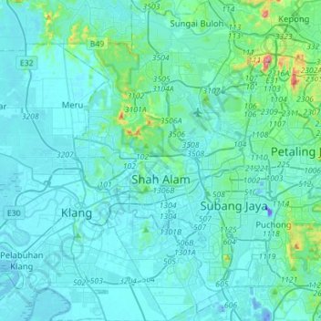Топографічна карта Shah Alam, висота, рельєф