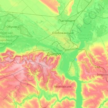 Топографічна карта Дніпро, висота, рельєф