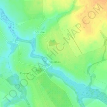 Топографічна карта Пеньківка, висота, рельєф