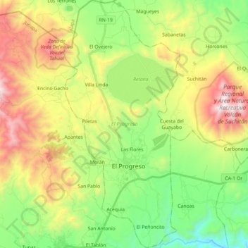 Топографічна карта El Progreso, висота, рельєф