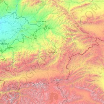 Топографічна карта Ошська область, висота, рельєф