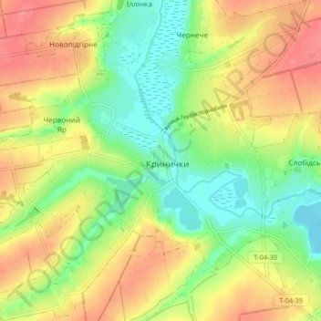 Топографічна карта Кринички, висота, рельєф