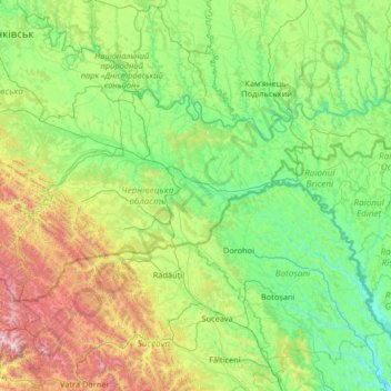 Топографічна карта Чернівецька область, висота, рельєф