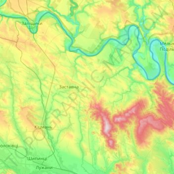 Топографічна карта Заставнівський район, висота, рельєф