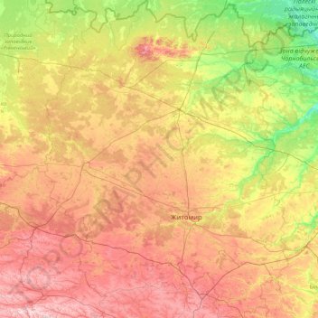 Топографічна карта Житомирська область, висота, рельєф