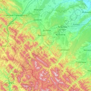 Топографічна карта Калуський район, висота, рельєф