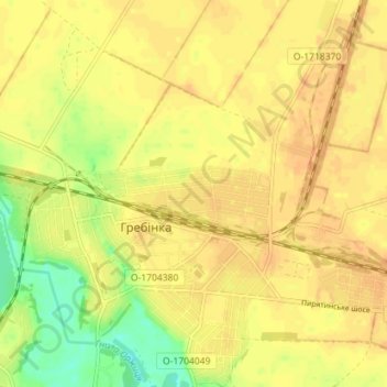 Топографічна карта Гребінка, висота, рельєф