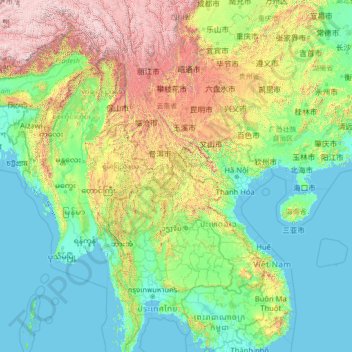 Топографічна карта Mekong, висота, рельєф