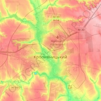 Топографічна карта Кропивницький, висота, рельєф