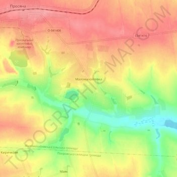 Топографічна карта Маломихайлівка, висота, рельєф