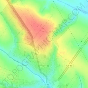 Топографічна карта Сухостав, висота, рельєф