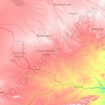 Топографічна карта Південний Матабелеленд, висота, рельєф