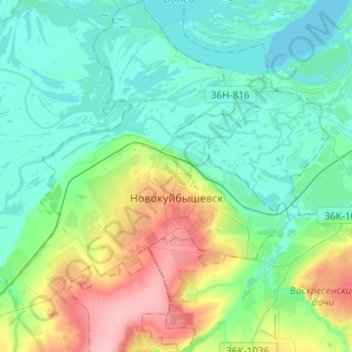 Топографічна карта Новокуйбишевськ, висота, рельєф