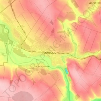 Топографічна карта Гайворон, висота, рельєф