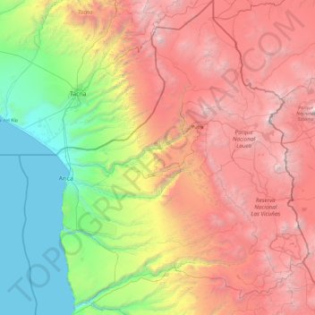 Топографічна карта Región de Arica y Parinacota, висота, рельєф