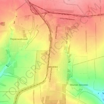 Топографічна карта Звєрево, висота, рельєф