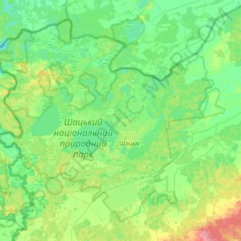 Топографічна карта Шацька селищна громада, висота, рельєф