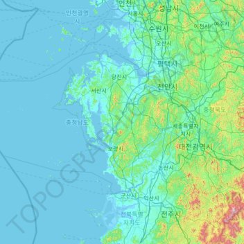 Топографічна карта Південна провінція Чхунчхон, висота, рельєф