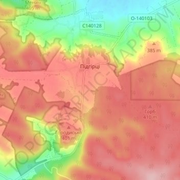 Топографічна карта Підгірці, висота, рельєф