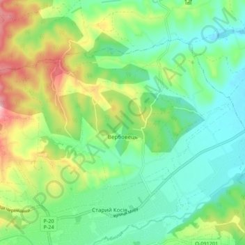 Топографічна карта Вербовець, висота, рельєф