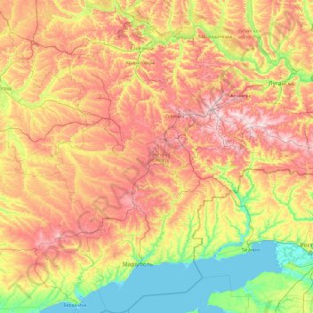 Топографічна карта Донецька область, висота, рельєф