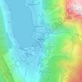 Топографічна карта Котор, висота, рельєф
