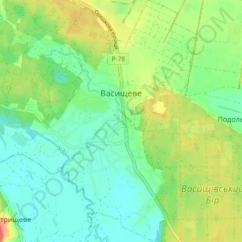 Топографічна карта Васищеве, висота, рельєф
