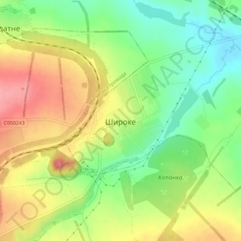 Топографічна карта Широке, висота, рельєф