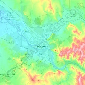 Топографічна карта Усть-Камєноґорск, висота, рельєф