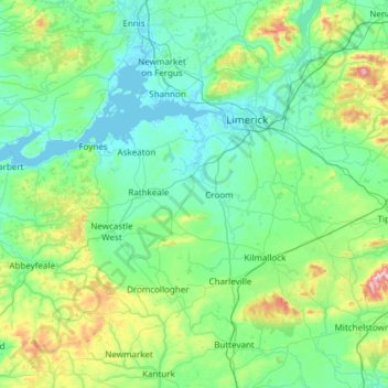 Топографічна карта Лімерик, висота, рельєф