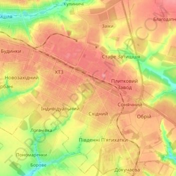 Топографічна карта Індустріальний район, висота, рельєф
